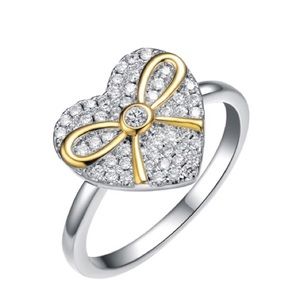 925 Sterling Silver Platinum Diamond Ring